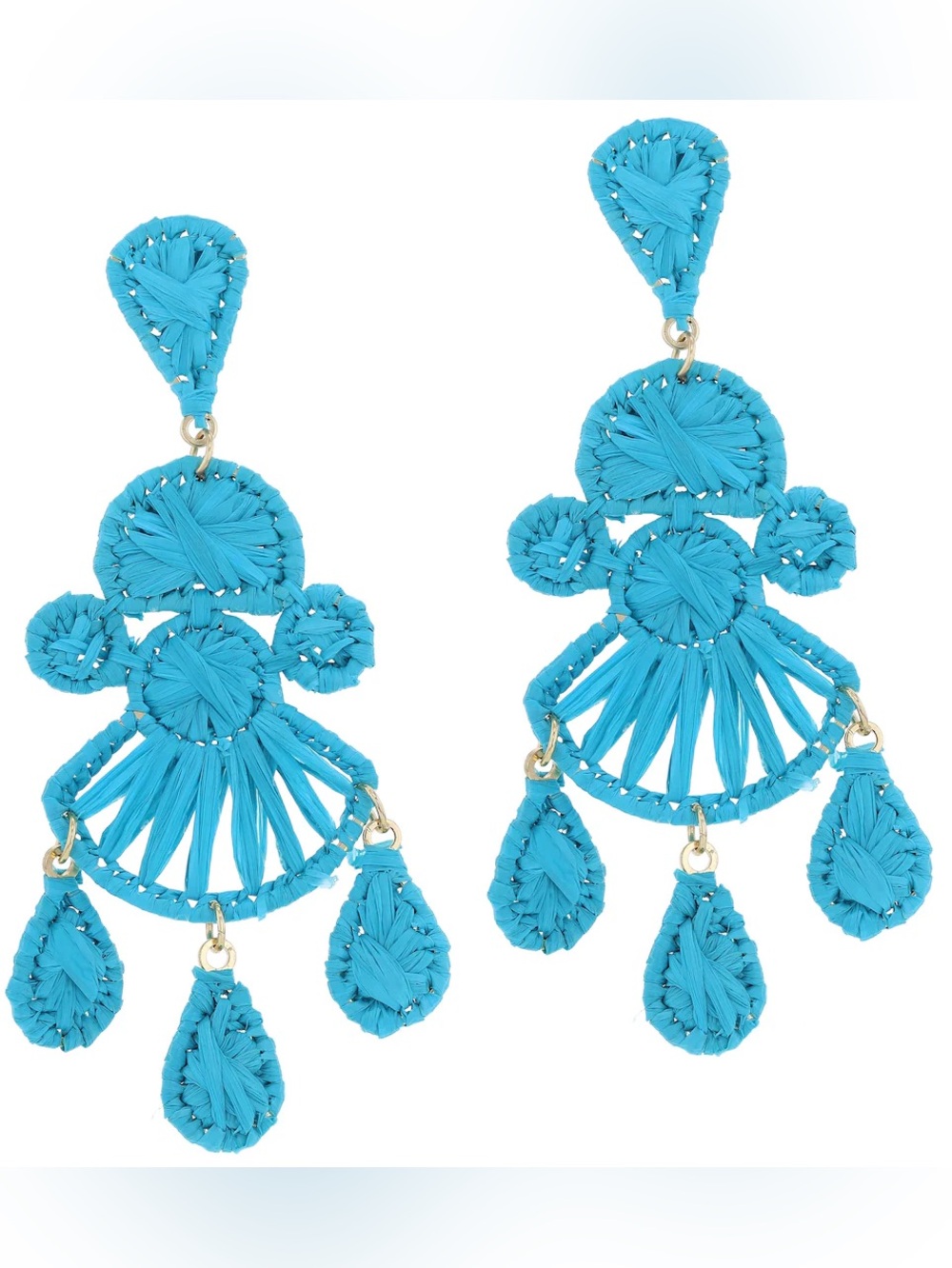 Cara New York Boho Raffia Teardrop Earrings - Teal - Chandelier Earrings
